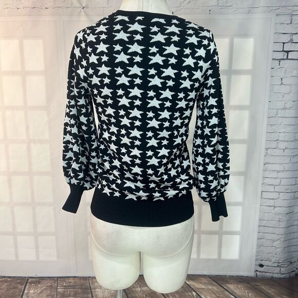 Parker Black and Silver Star Crewneck Long Sleeve Sweater Size Medium - Picture 9 of 13